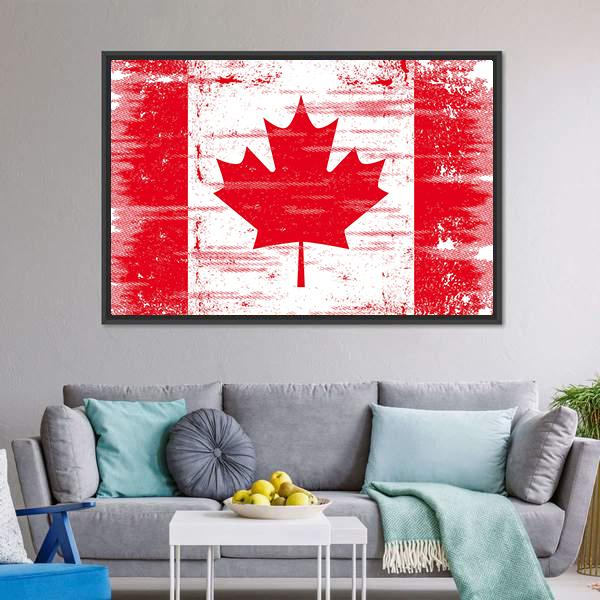 Flag Of Canada Canvas Wall Art-1 Piece-Floating Frame-24" x 16"-Tiaracle
