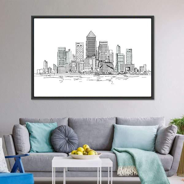 Canary Wharf Sketch Canvas Wall Art-1 Piece-Floating Frame-24" x 16"-Tiaracle