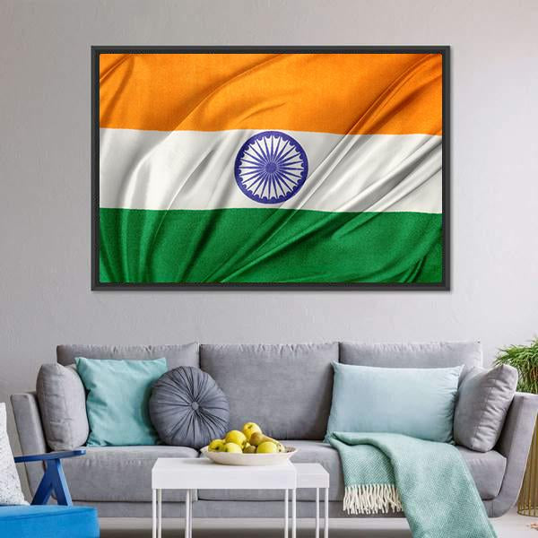 Close Up Of Indian Flag Canvas Wall Art-3 Horizontal-Gallery Wrap-25" x 16"-Tiaracle
