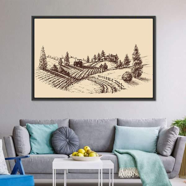 Farm Landscape Etch Canvas Wall Art-1 Piece-Floating Frame-24" x 16"-Tiaracle