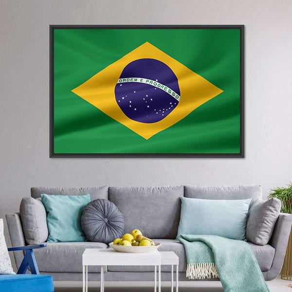 Flag Of Brazil Canvas Wall Art-3 Horizontal-Gallery Wrap-25" x 16"-Tiaracle