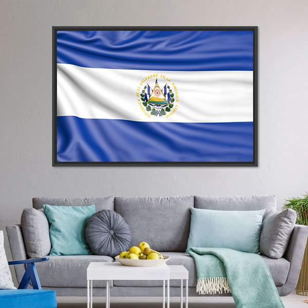 Flag Of El Salvador Canvas Wall Art-3 Horizontal-Gallery Wrap-25" x 16"-Tiaracle