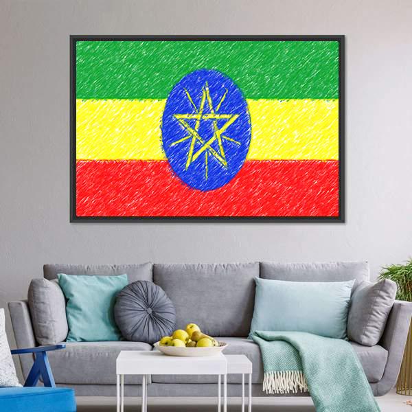 Flag Of Ethiopia Canvas Wall Art-3 Horizontal-Gallery Wrap-25" x 16"-Tiaracle
