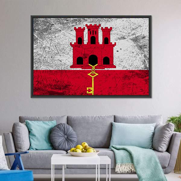 Flag Of Gibraltar Canvas Wall Art-3 Horizontal-Gallery Wrap-25" x 16"-Tiaracle
