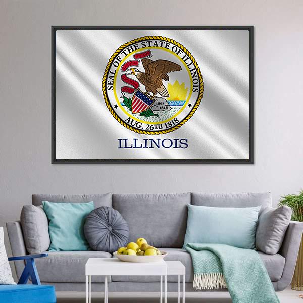 Flag Of Illinois Canvas Wall Art-3 Horizontal-Gallery Wrap-25" x 16"-Tiaracle