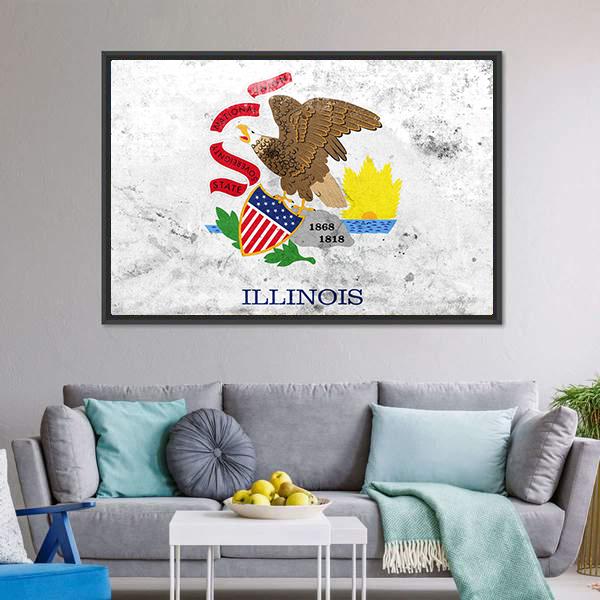Flag Of Illinois State Canvas Wall Art-3 Horizontal-Gallery Wrap-25" x 16"-Tiaracle