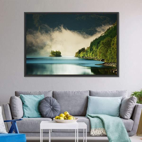Fog On Lake Canvas Wall Art-3 Horizontal-Gallery Wrap-25" x 16"-Tiaracle