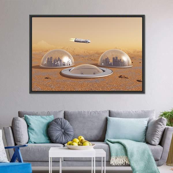 Future Human Colony On Mars Canvas Wall Art-3 Horizontal-Gallery Wrap-25" x 16"-Tiaracle