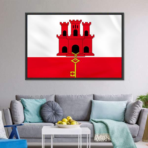 Gibraltar Flag Canvas Wall Art-3 Horizontal-Gallery Wrap-25" x 16"-Tiaracle