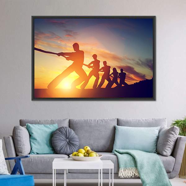 Group Of People Pulling Line Canvas Wall Art-3 Horizontal-Gallery Wrap-25" x 16"-Tiaracle