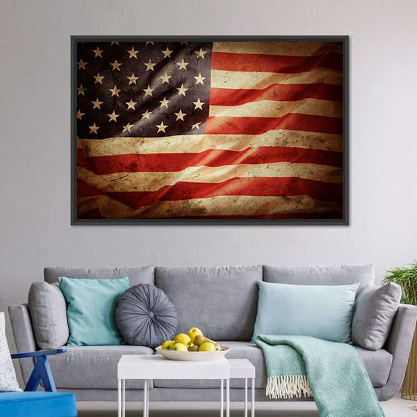 Grunge American Flag Canvas Wall Art-3 Horizontal-Gallery Wrap-25" x 16"-Tiaracle