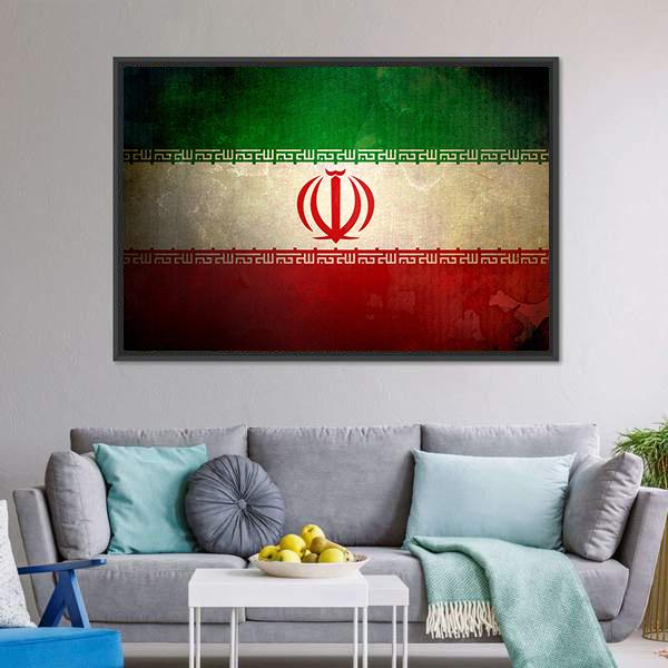 Grunge Iran Flag Canvas Wall Art-3 Horizontal-Gallery Wrap-25" x 16"-Tiaracle