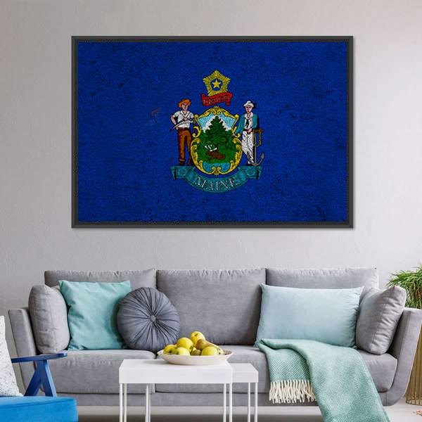 Grunge Maine Flag Canvas Wall Art-3 Horizontal-Gallery Wrap-25" x 16"-Tiaracle
