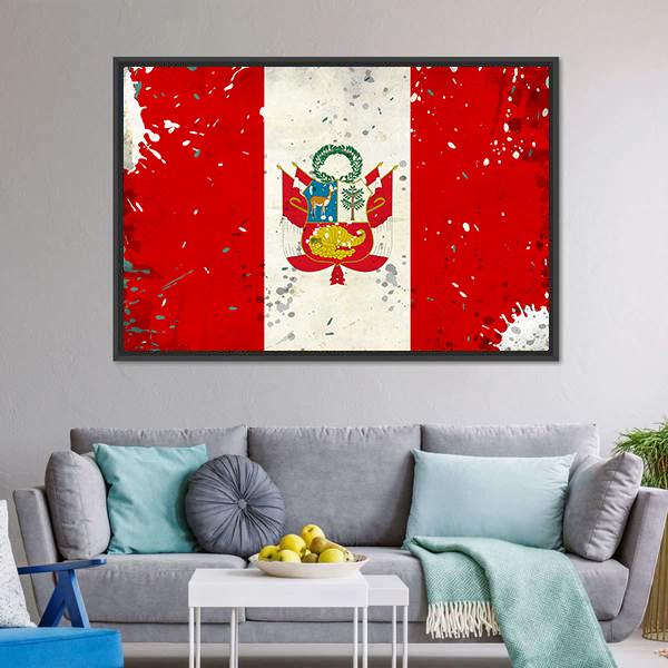 Grunge Peru Flag Canvas Wall Art-3 Horizontal-Gallery Wrap-25" x 16"-Tiaracle