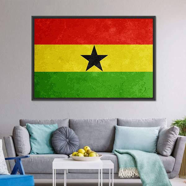 Grunge Textured Flag Of Ghana Canvas Wall Art-3 Horizontal-Gallery Wrap-25" x 16"-Tiaracle