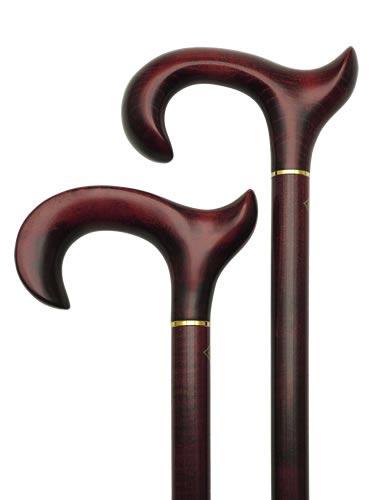 Scratch & Dent Mahogany Stained Extra Length Anatomically Correct Walking Cane With Brass Collar V1495