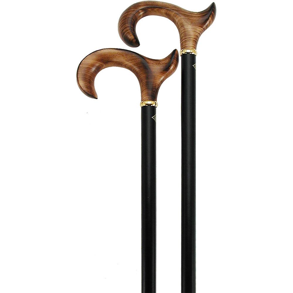 Scratch & Dent Scorched Maple Ergonomically Correct Walking Cane With Black Shaft and Bronze Collar V1448