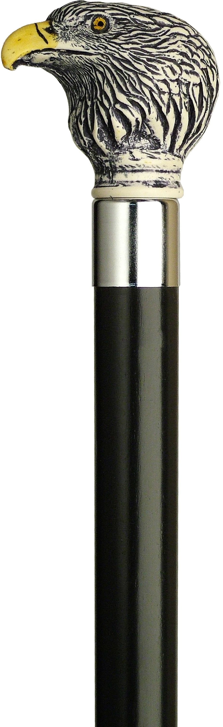 Scratch & Dent Scrimshaw Eagle Walking Stick With Black Beechwood Shaft and Silver Collar V1829