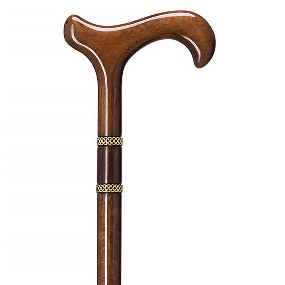 Scratch & Dent Braided Gold and Walnut Derby Walking Cane With Walnut Shaft And Double Gold Braided Collar V1540