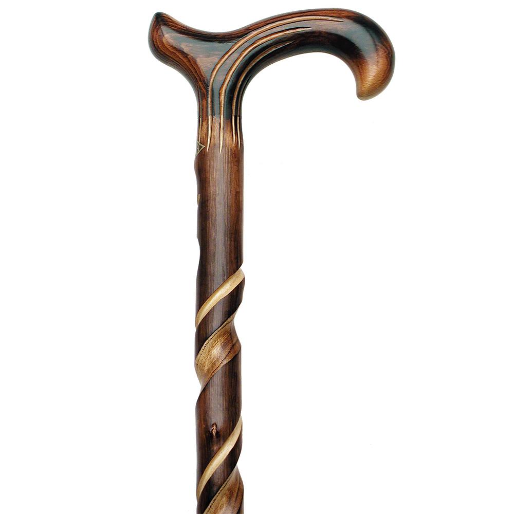 Scratch & Dent Spiral Carved Derby Walking Cane With Chestnut Shaft V1524