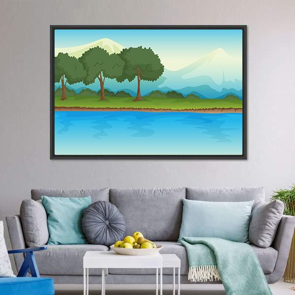 Illustration Of A River Canvas Wall Art-3 Horizontal-Gallery Wrap-25" x 16"-Tiaracle