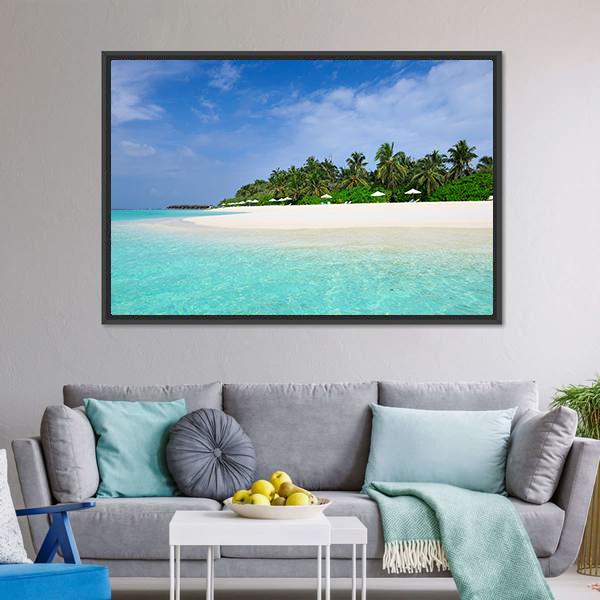 Island Beach At Maldives Canvas Wall Art-3 Horizontal-Gallery Wrap-25" x 16"-Tiaracle