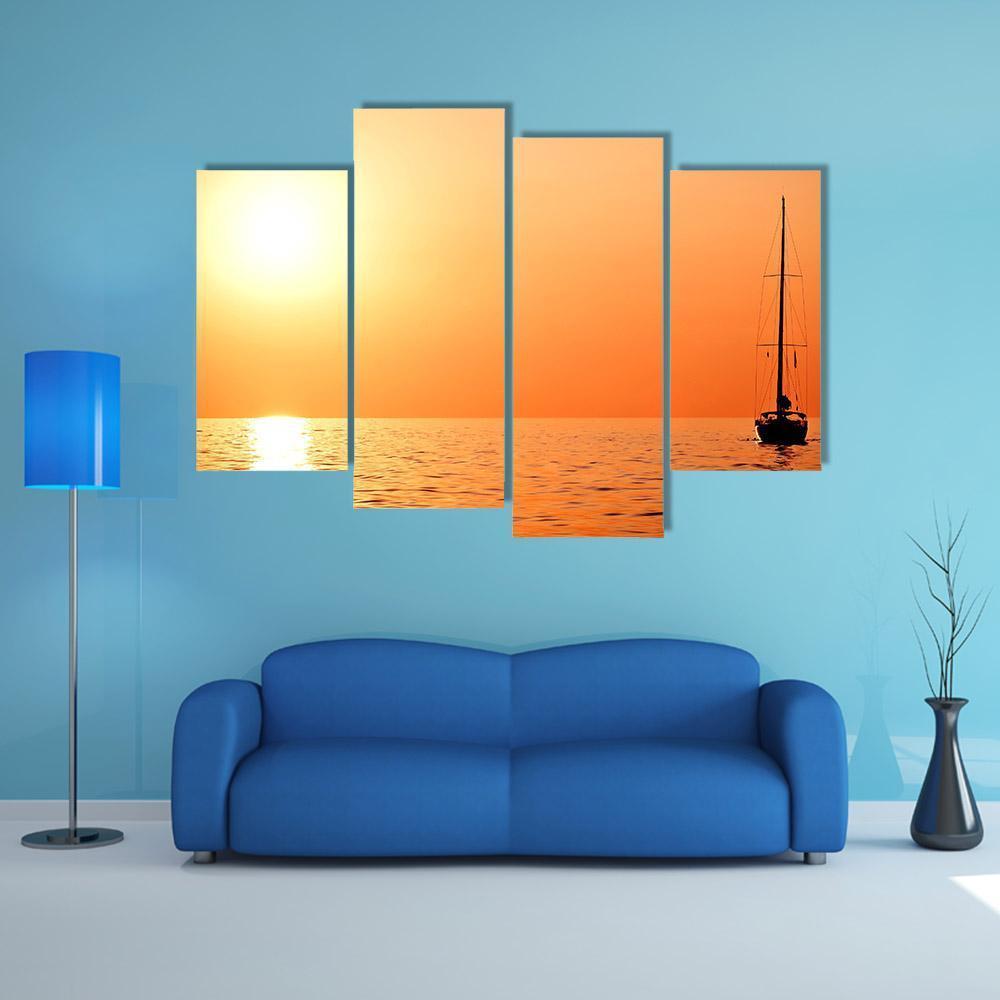 Lonely Yacht At Sunset Canvas Wall Art-4 Pop-Gallery Wrap-50" x 32"-Tiaracle