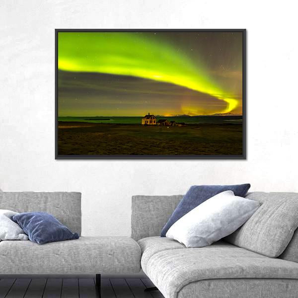 Northern Lights In Iceland Canvas Wall Art-3 Horizontal-Gallery Wrap-25" x 16"-Tiaracle