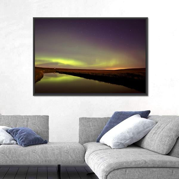 Northern Lights Over Moose Jaw River Canvas Wall Art-3 Horizontal-Gallery Wrap-25" x 16"-Tiaracle
