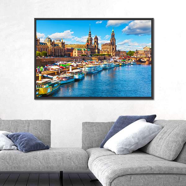Old Town With Elbe River Canvas Wall Art-3 Horizontal-Gallery Wrap-25" x 16"-Tiaracle