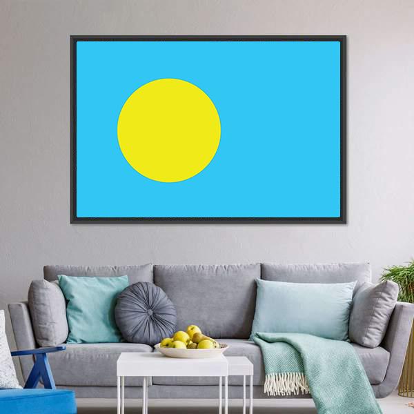 Palau Flag Canvas Wall Art-1 Piece-Floating Frame-24" x 16"-Tiaracle