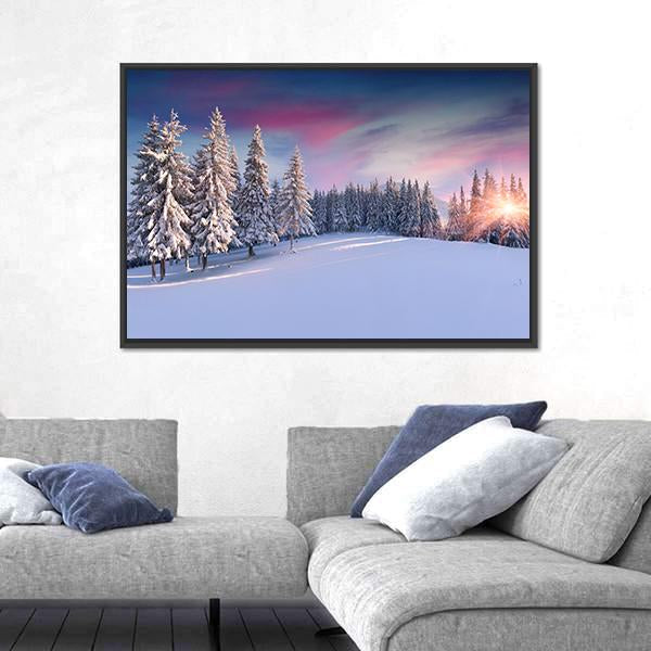 Panorama Of Winter Sunrise Canvas Wall Art-1 Piece-Floating Frame-24" x 16"-Tiaracle