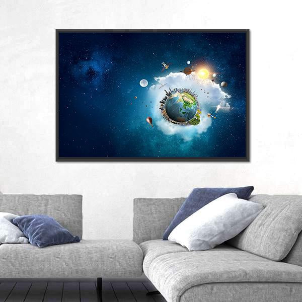 Planets With Unique Universe Canvas Wall Art-3 Horizontal-Gallery Wrap-25" x 16"-Tiaracle