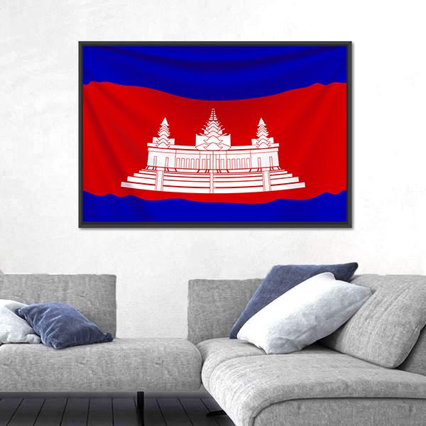 Realistic Flag Of Cambodia Canvas Wall Art-3 Horizontal-Gallery Wrap-25" x 16"-Tiaracle