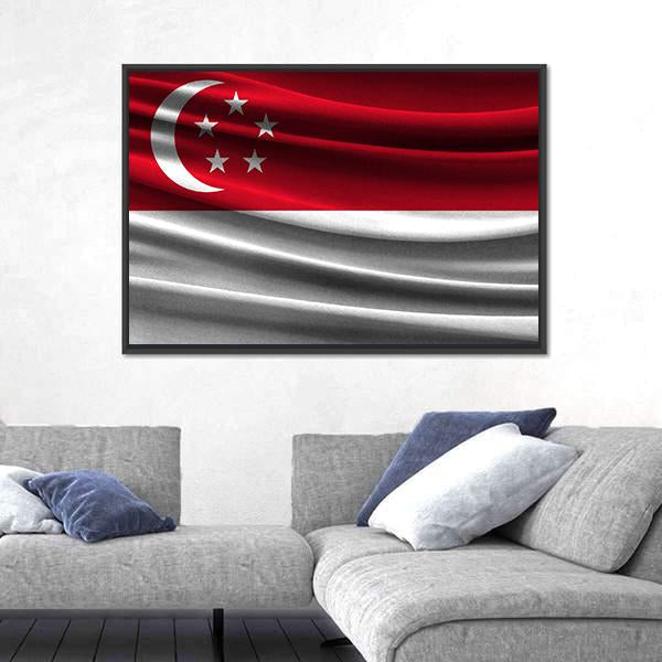 Realistic Flag Of Singapore Canvas Wall Art-3 Horizontal-Gallery Wrap-25" x 16"-Tiaracle