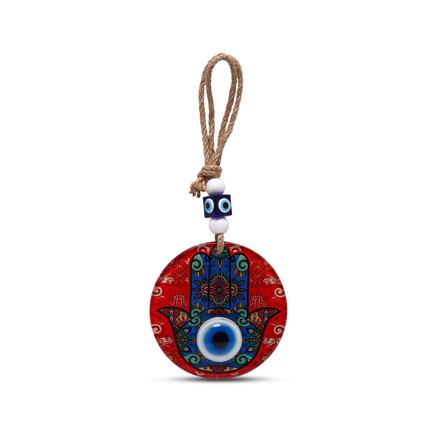 Blaues und rotes Glas Hamsa Hand Wandbehang für Zuhause