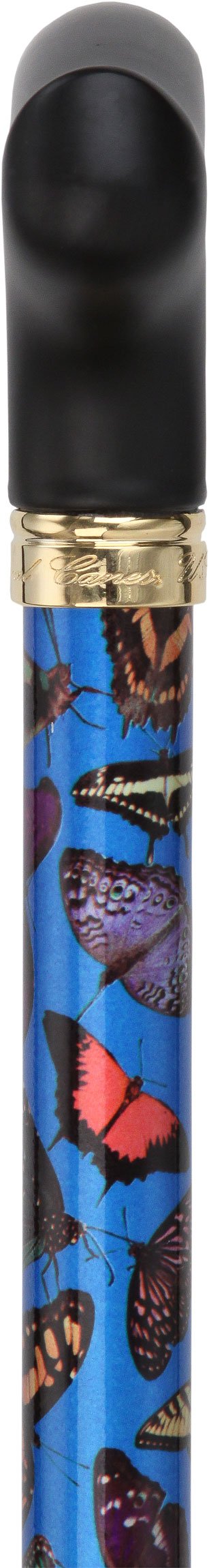 Scratch & Dent Blue Skies Butterfly Adjustable Derby Walking Cane with Engraved Collar V1680