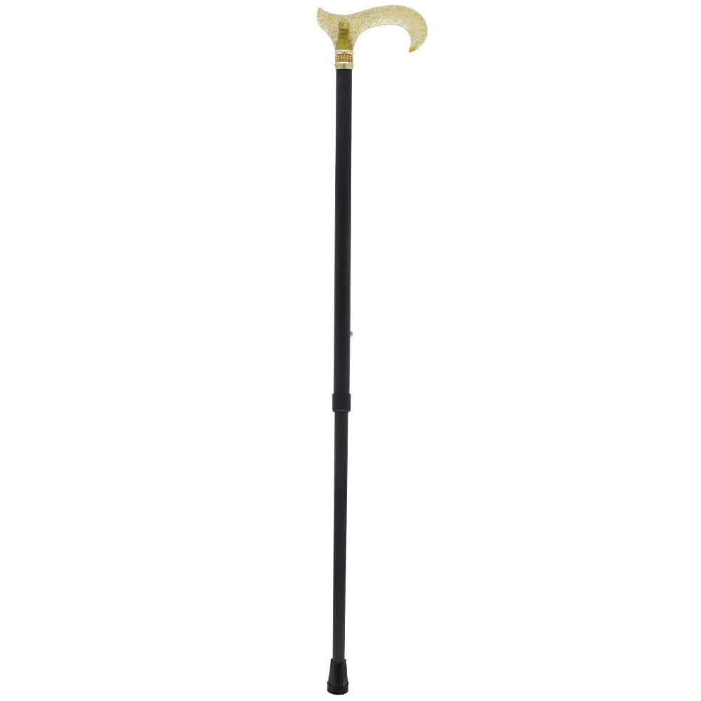 Scratch & Dent Gold Sparkle Designer Glitter Derby Handle Walking Cane w/ Rhinestone Collar V1951