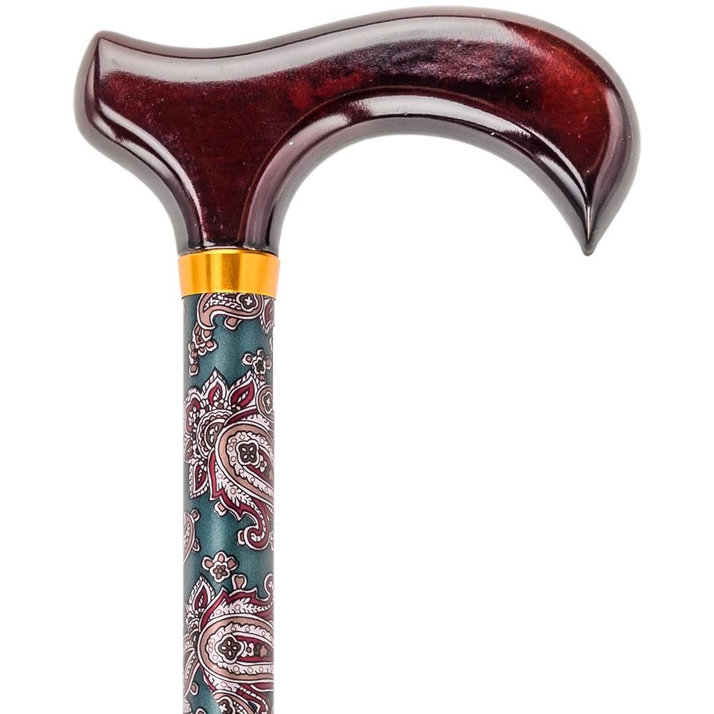 Scratch & Dent Green Paisley Standard Adjustable Derby Walking Cane with Brass Collar V1684