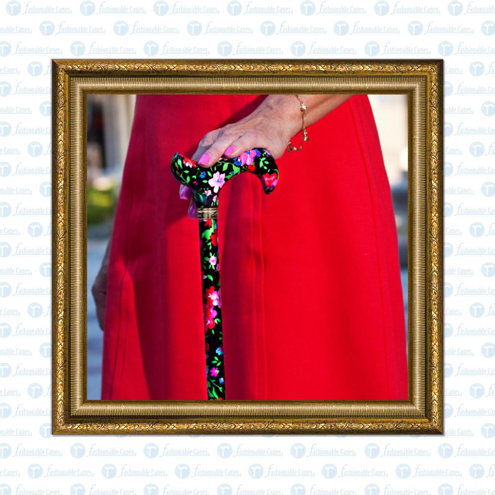 Scratch & Dent Moonlit Floral Derby-Handle Designer Adjustable Cane V1692