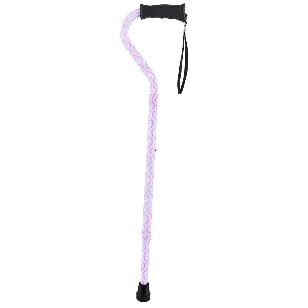 Scratch and Dent Pink Pastel Rose Offset Walking Cane with Comfort Grip V1952