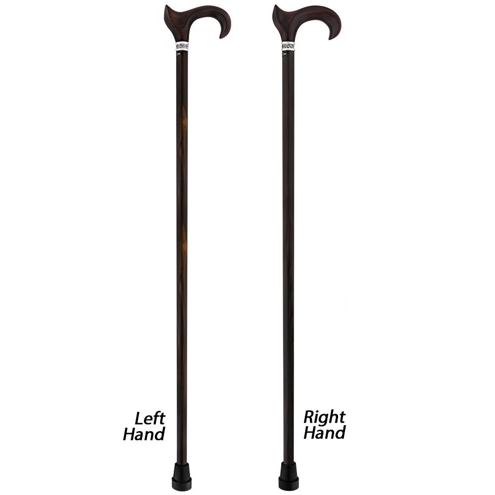 Scratch & Dent Cocobolo Ergonomic Handle Walking Cane With Ebony Shaft and Pewter Rose Collar V1705