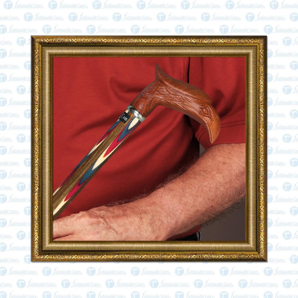 Scratch & Dent Colors Don't Run Eagle Handle Walking Cane With Inlaid Ovangkol Shaft and Silver Collar V1455