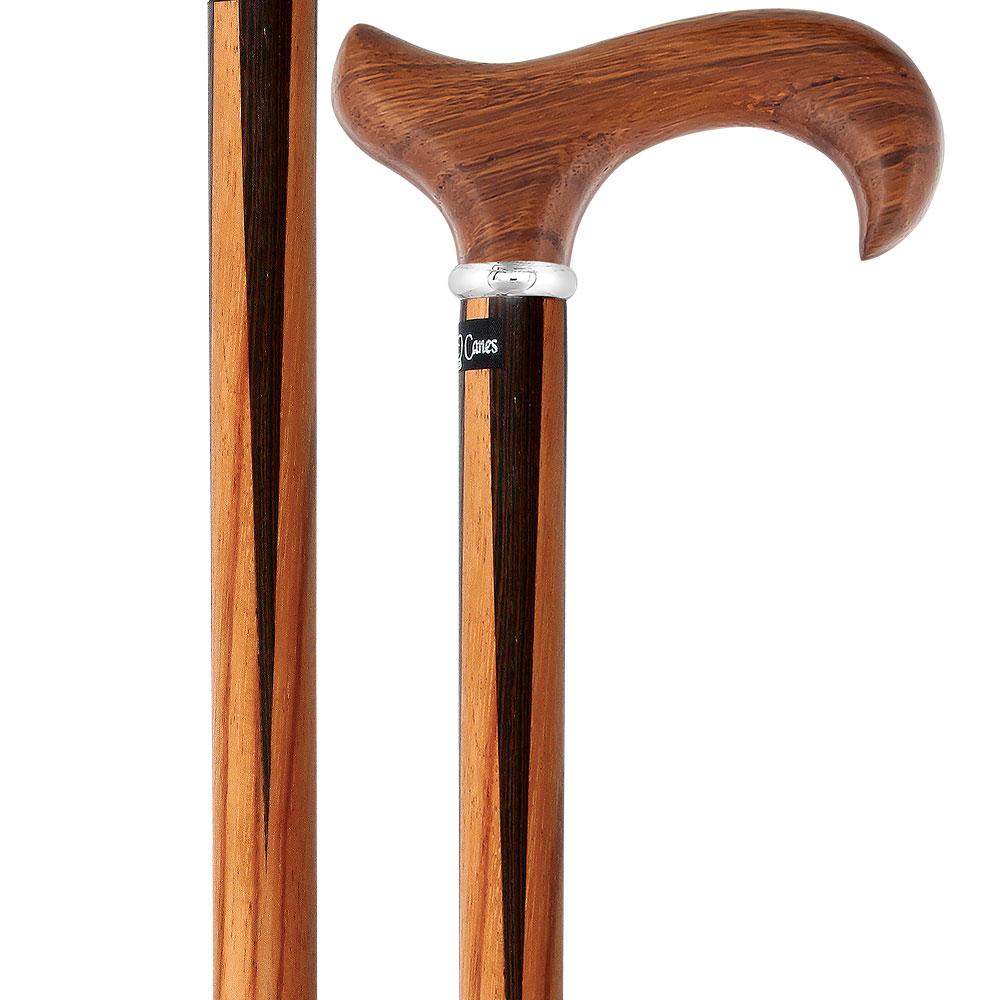 Scratch & Dent Rosewood w/ Inlaid Wenge Stripe Derby Walking Cane With Inlaid Rosewood Shaft And Silver Collar V1512