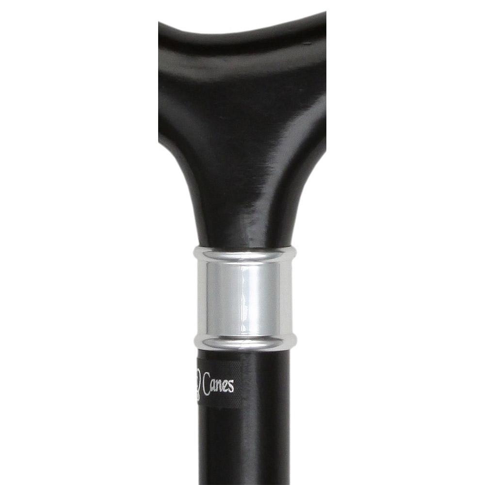 Scratch and Dent - Sleek Black - Finished Derby Walking Cane with Stainless Steel Collar - V1582