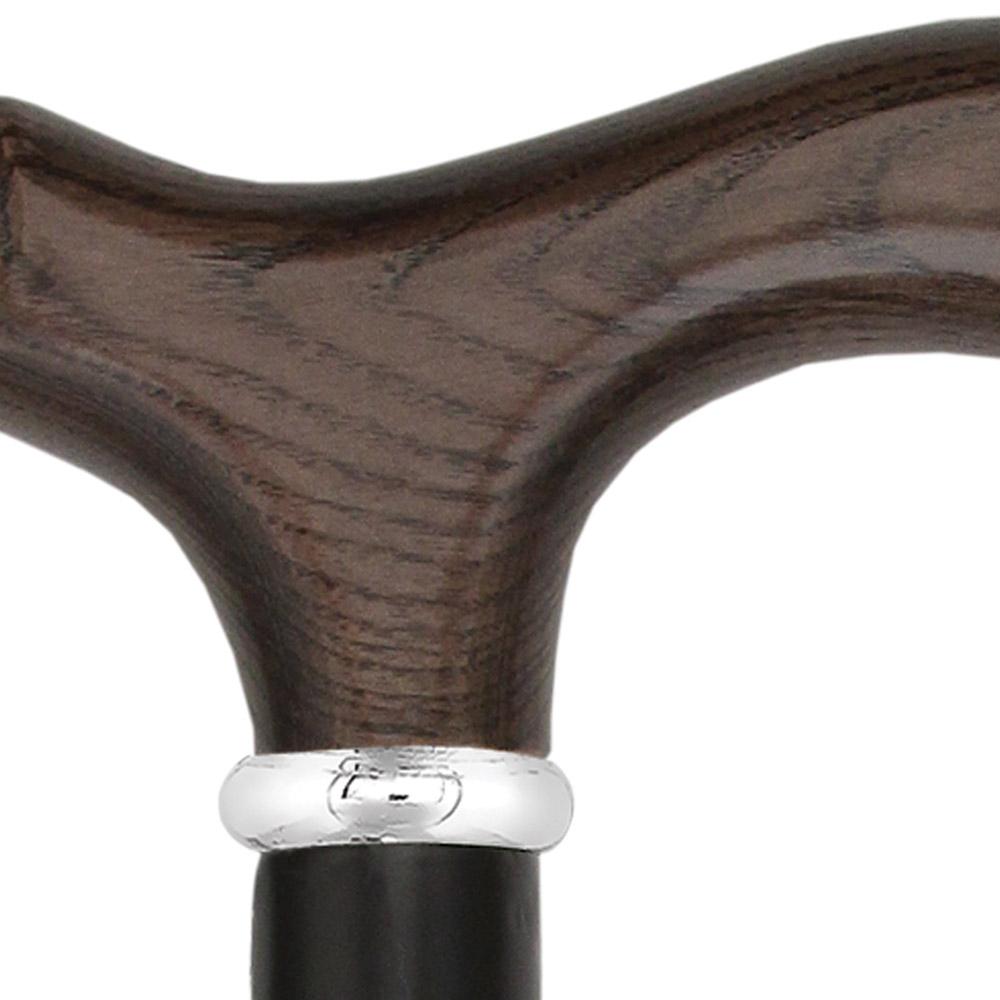 Scratch & Dent Black Ash Fritz Walking Cane With Black Beechwood Shaft and Silver Collar V1488