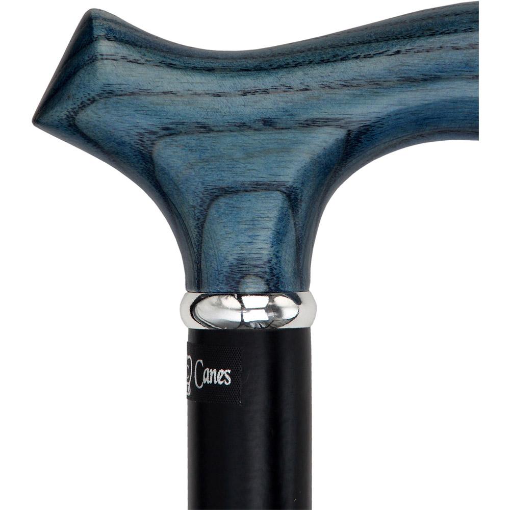 Scratch & Dent Denim Blue Ash Fritz Walking Cane With Black Beechwood Shaft and Silver Collar V1491