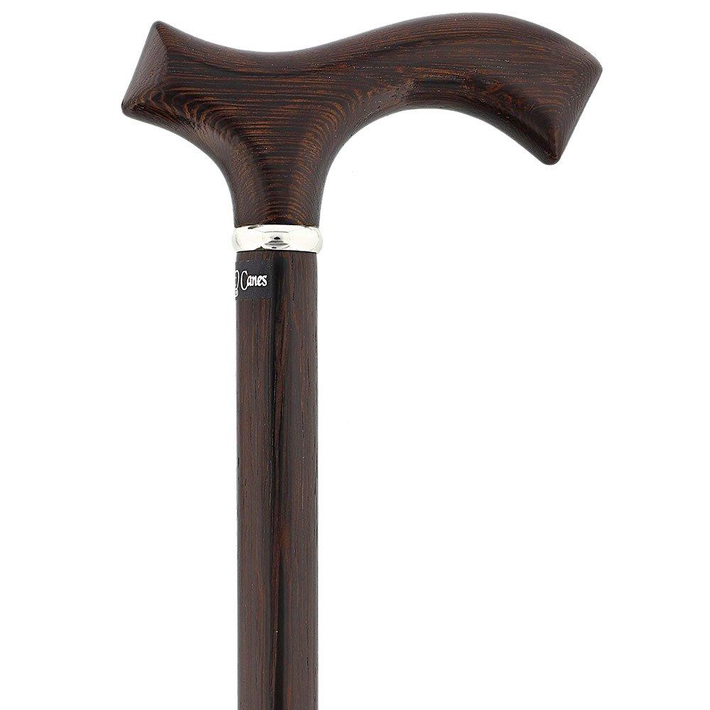 Gehstock mit Fritz-Griff aus Wengeholz mit Kratzern und Dellen, Schaft aus echtem Wengeholz und silberner Manschette V1893