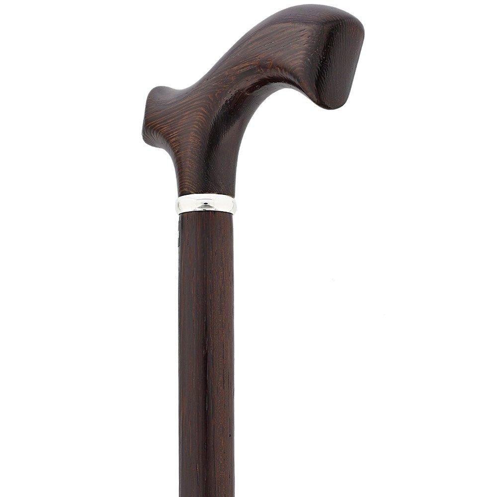 Gehstock mit Fritz-Griff aus Wengeholz mit Kratzern und Dellen, Schaft aus echtem Wengeholz und silberner Manschette V1893