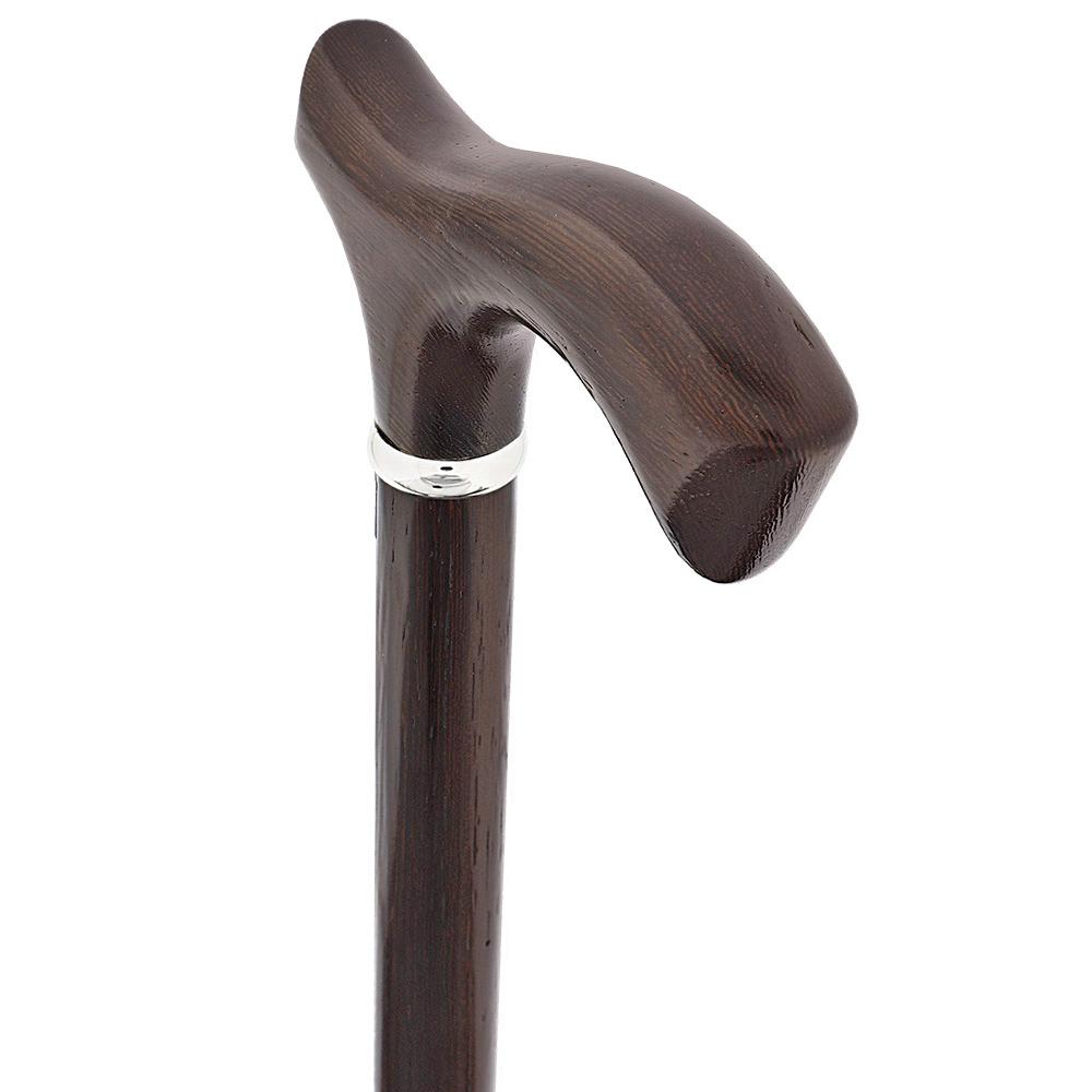 Gehstock mit Fritz-Griff aus Wengeholz mit Kratzern und Dellen, Schaft aus echtem Wengeholz und silberner Manschette V1893